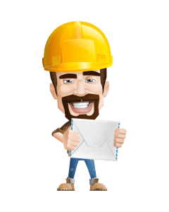 Illustration eines lächelnden Bauarbeiters mit Plan.